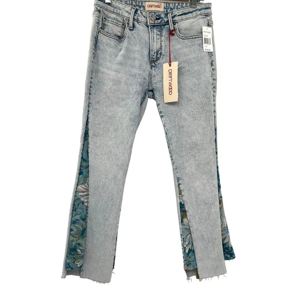 Driftwood Cropped Jeans Size 26 Indie Boho Paradise Tapestry Inserts Acid Wash - Picture 4 of 16